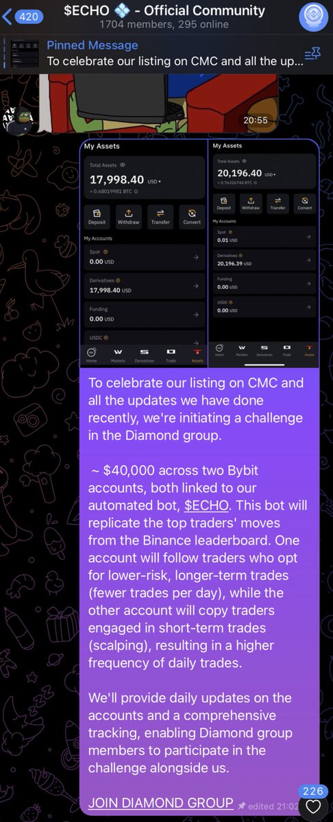echobotfinance's tweet photo. π¨ $ECHO Futures challenge π¨
We'll be trading daily alongside the Diamond Group after a successful distribution of $13,000 in the first round of revenue sharing last week.
https://t.co/6hxBRc0Stq to join the challenge ! https://t.co/4LN4K3UvhU