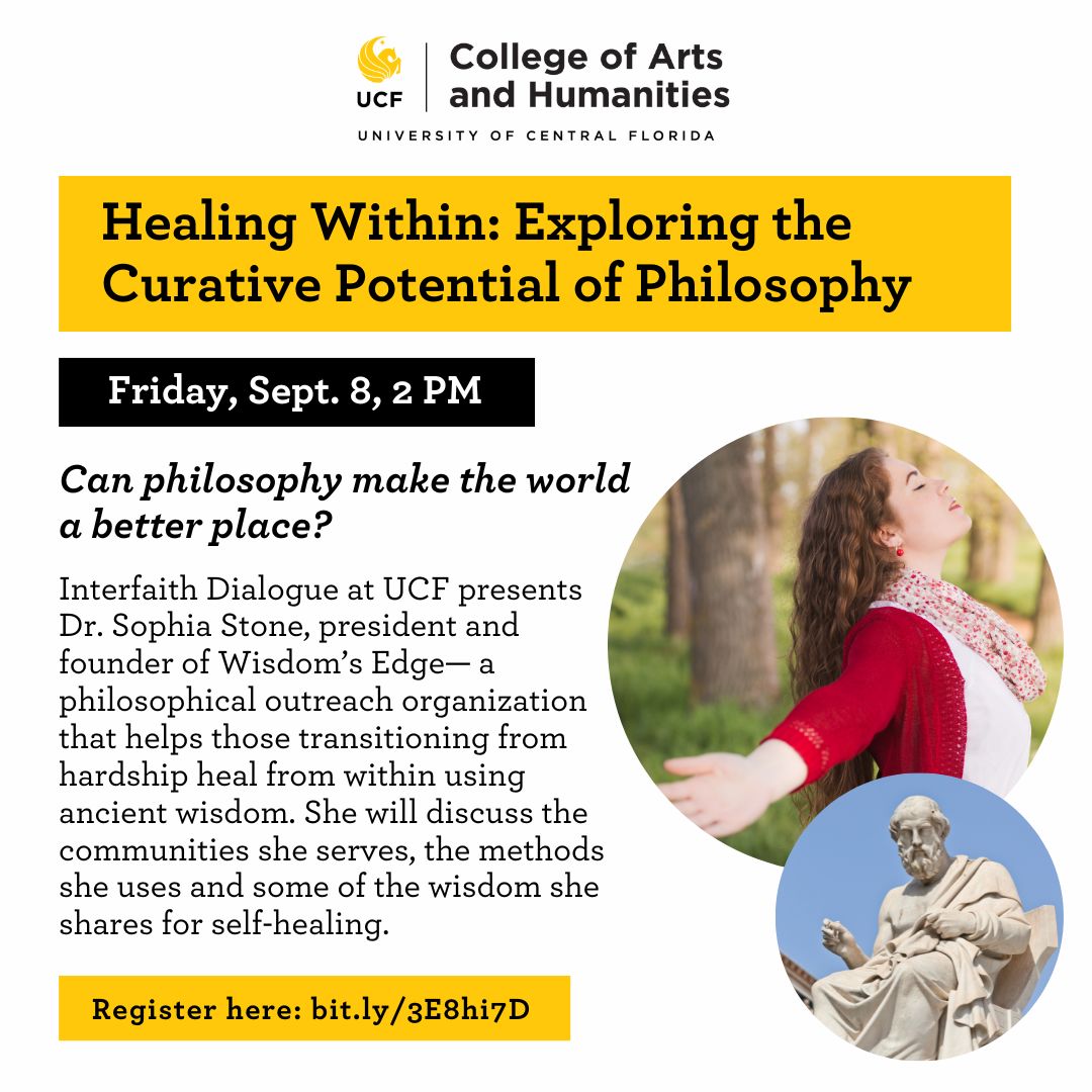 czargar's tweet photo. Can philosophy make the world a better place? We'll be discussing that question with Dr. Sophia Stone. Her organization (Wisdom's Edge) uses ancient wisdom to help those in need of healing.

Open to everyone! Online on Fri 9/8 at 2pm.

Register here:

https://t.co/LmcDo2i5bf https://t.co/oNb7dJM1ul
