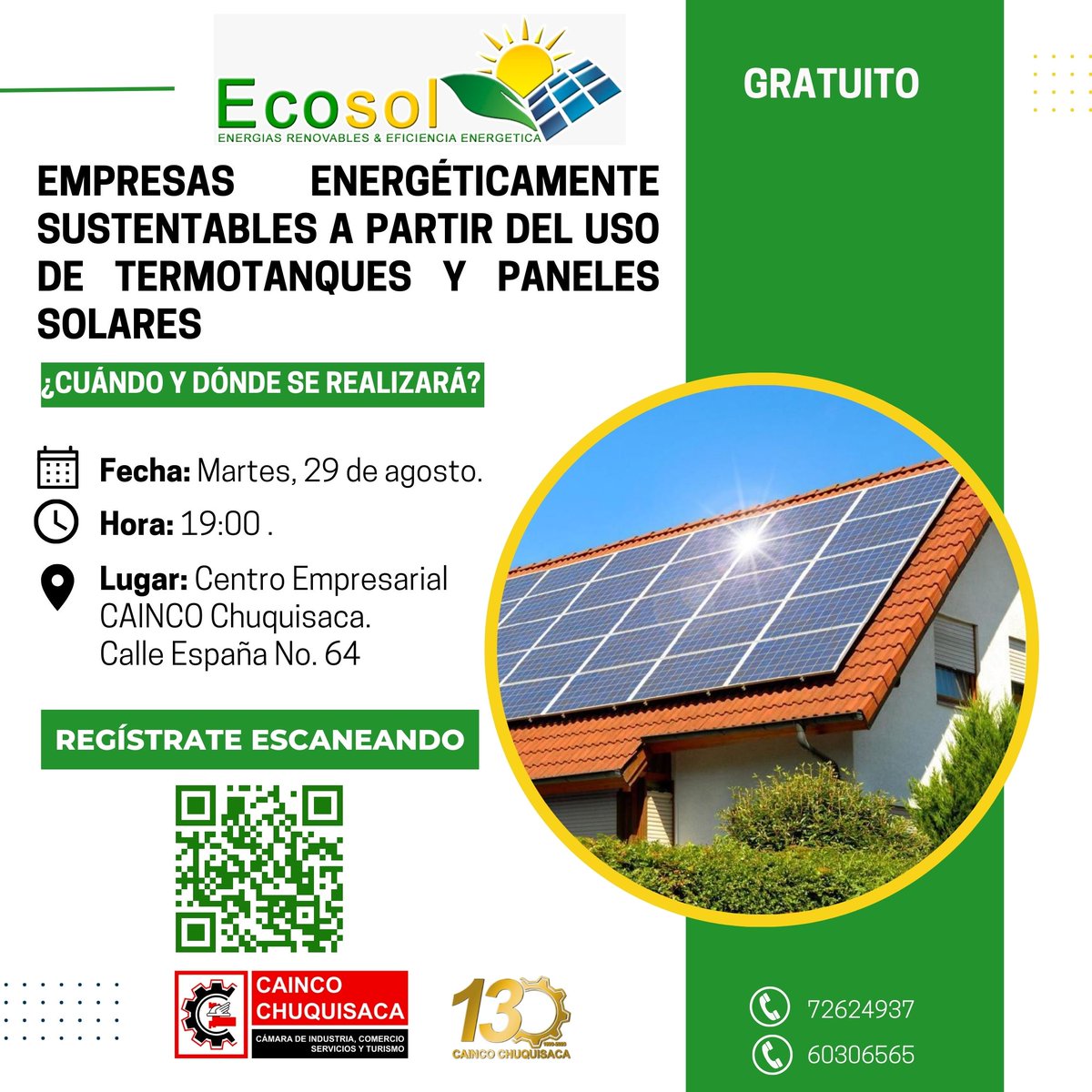 🌞🏢¡Atención empresarios! 🌱💡No te pierdas nuestro Taller gratuito "EMPRESAS ENERGÉTICAMENTE SUSTENTABLES A PARTIR DEL USO DE TERMOTANQUES Y PANELES SOLARES"". Aprende cómo utilizarlos para ahorrar energía y cuidar el medio ambiente. 🌍💚

#EmpresasSustentables