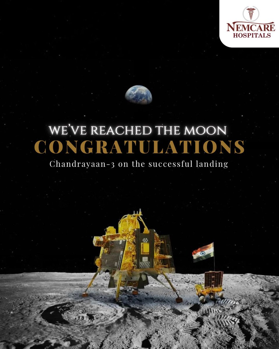 NemcareHospital's tweet photo. Celebrating 1.43 billion hearts filled with pride as we congratulate all Indians on reaching another remarkable milestone.
#IndiaOnTheMoon 
#Chandrayaan3Landing #Chandrayaan3 https://t.co/ulAvBcsXK8