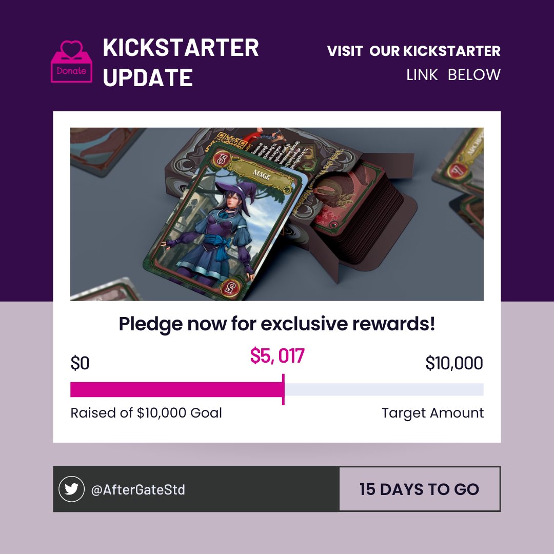 AfterGateStd's tweet photo. 🎉HALF-WAY THERE!🎉 Thanks to our amazing AGS and Gladiators supporters, we've hit the halfway mark of our Kickstarter goal! Help us finish strong and bring our project to life!  

LINK: https://t.co/YzYg2r639z 

#Kickstarter #AGS #Gladiators #15DaysLeft #AfterGateStudios https://t.co/Vde6Ee4Gl6