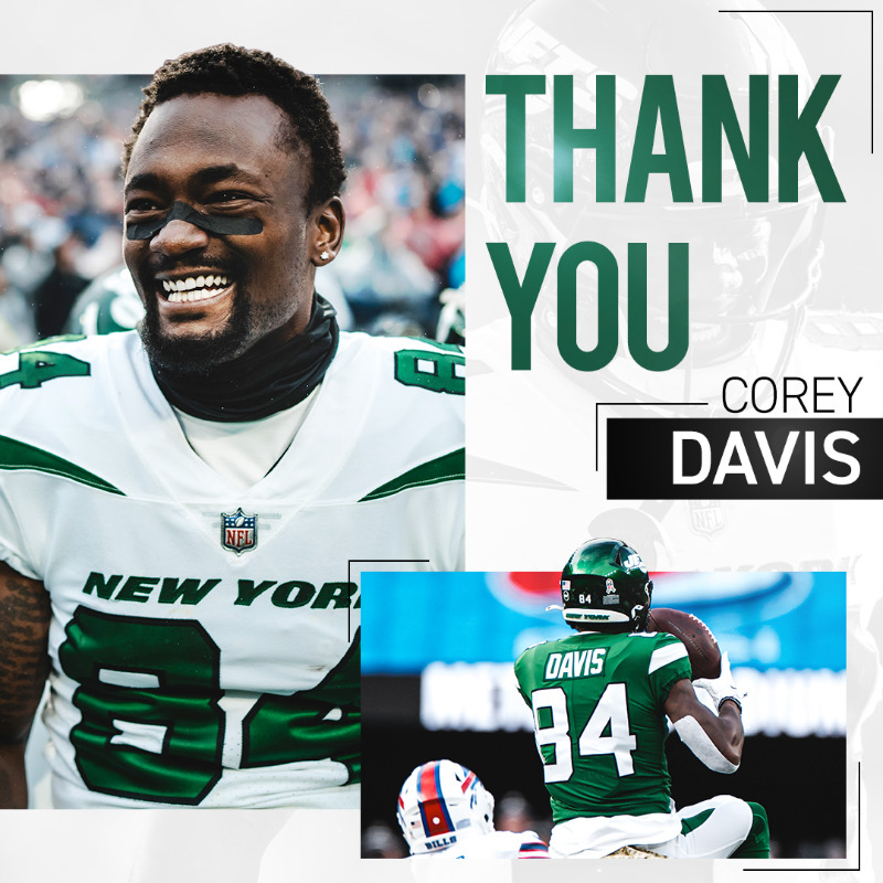 nyjets's tweet photo. Thank you for everything you've given to the Jets organization, @TheCDavis84.

Wishing you the best, CD 💚