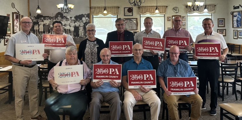 America250_PA's tweet photo. We love seeing the awareness for America250PA grow! Thank you to America250PA Advisory Committee Member, Bob Thomas, for sharing America250PA with the Chambersburg Noontime Kiwanis Club in Franklin County!

#EveryCounty #FranklinCounty #Celebrate https://t.co/rY99tyLwTq