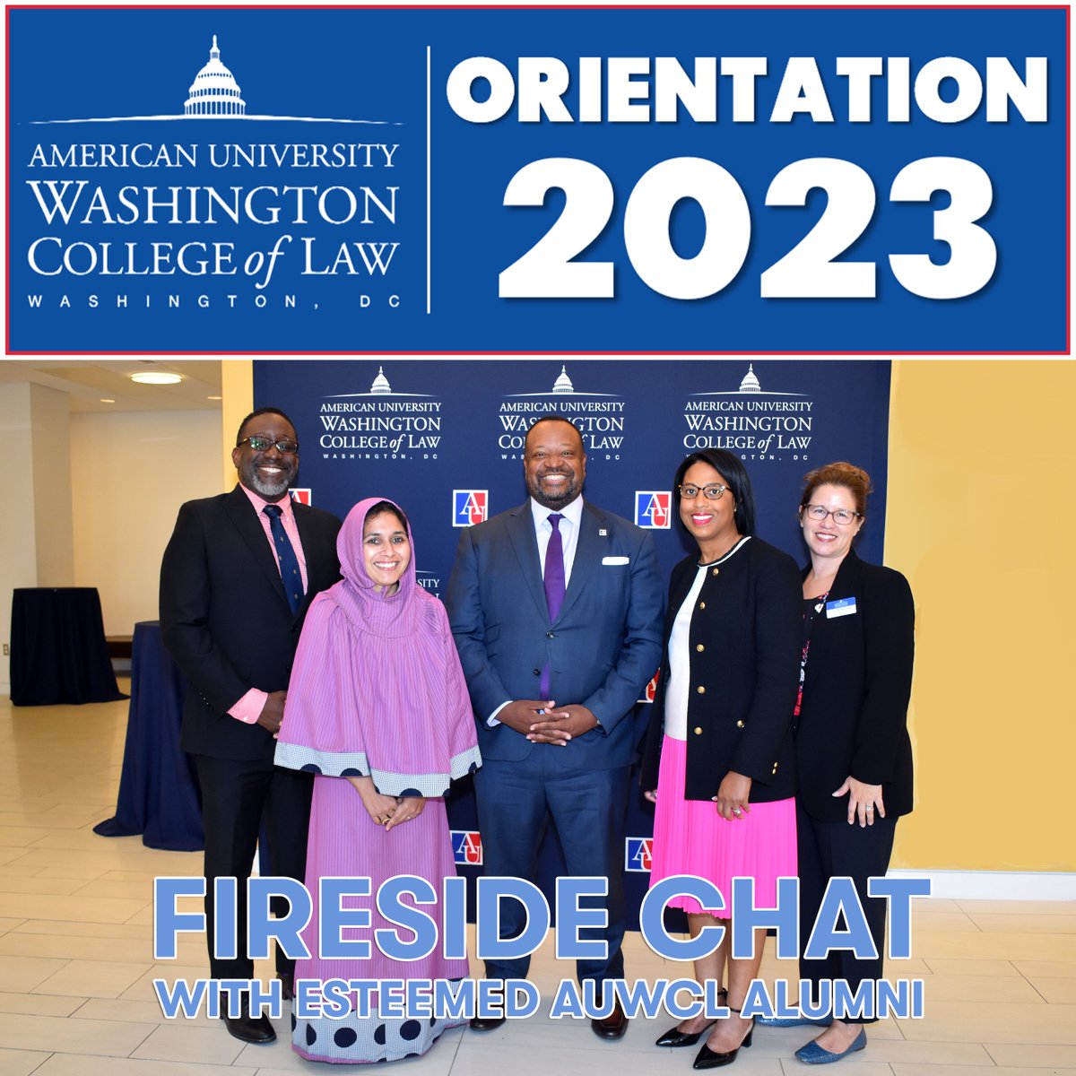 AUWCL @DeanFairfaxEsq led an illuminating fireside chat for incoming law students! Esteemed AUWCL alumni Jamie Abrams, Erica Gerson, Fatema Merchant, and Zuberi Williams, generously shared their remarkable legal journeys & dropped priceless advice to set 1Ls on a path to success.