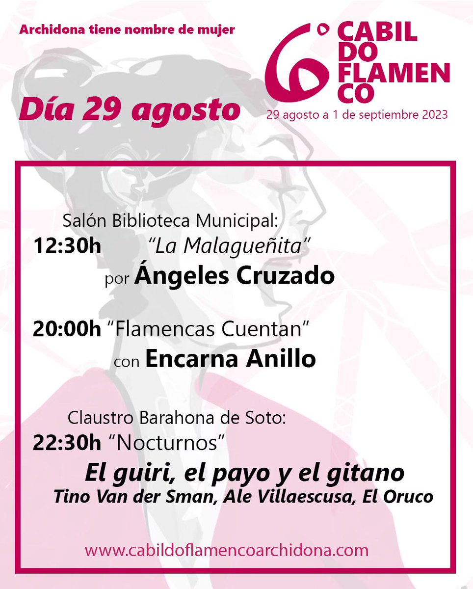 ENCARNACIÓN HURTADO, LA MALAGUEÑITA
6º CABILDO FLAMENCO "ARCHIDONA TIENE NOMBRE DE MUJER"
Allí estaremos, para recordar a esta gran estrella internacional del baile flamenco, que bien lo merece... ¡No faltéis!!! 💃💃💃
