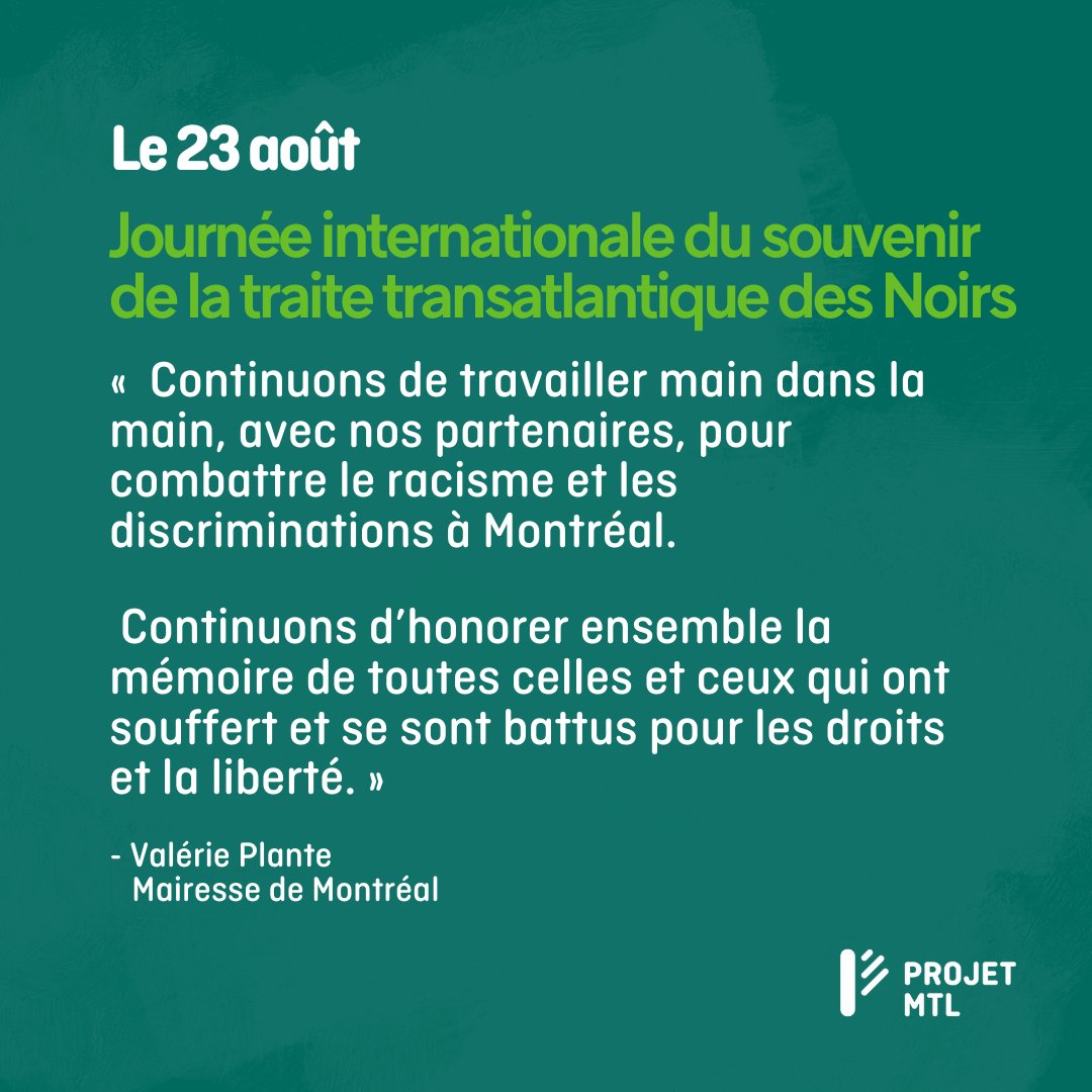 Le 23 août est la Journée internationale du souvenir de la traite transatlantique des Noirs et de son abolition. Ce jour est nécessaire pour en comprendre l'histoire et ainsi honorer la mémoire de celles et ceux qui ont lutté pour la justice. #polmtl @Val_Plante