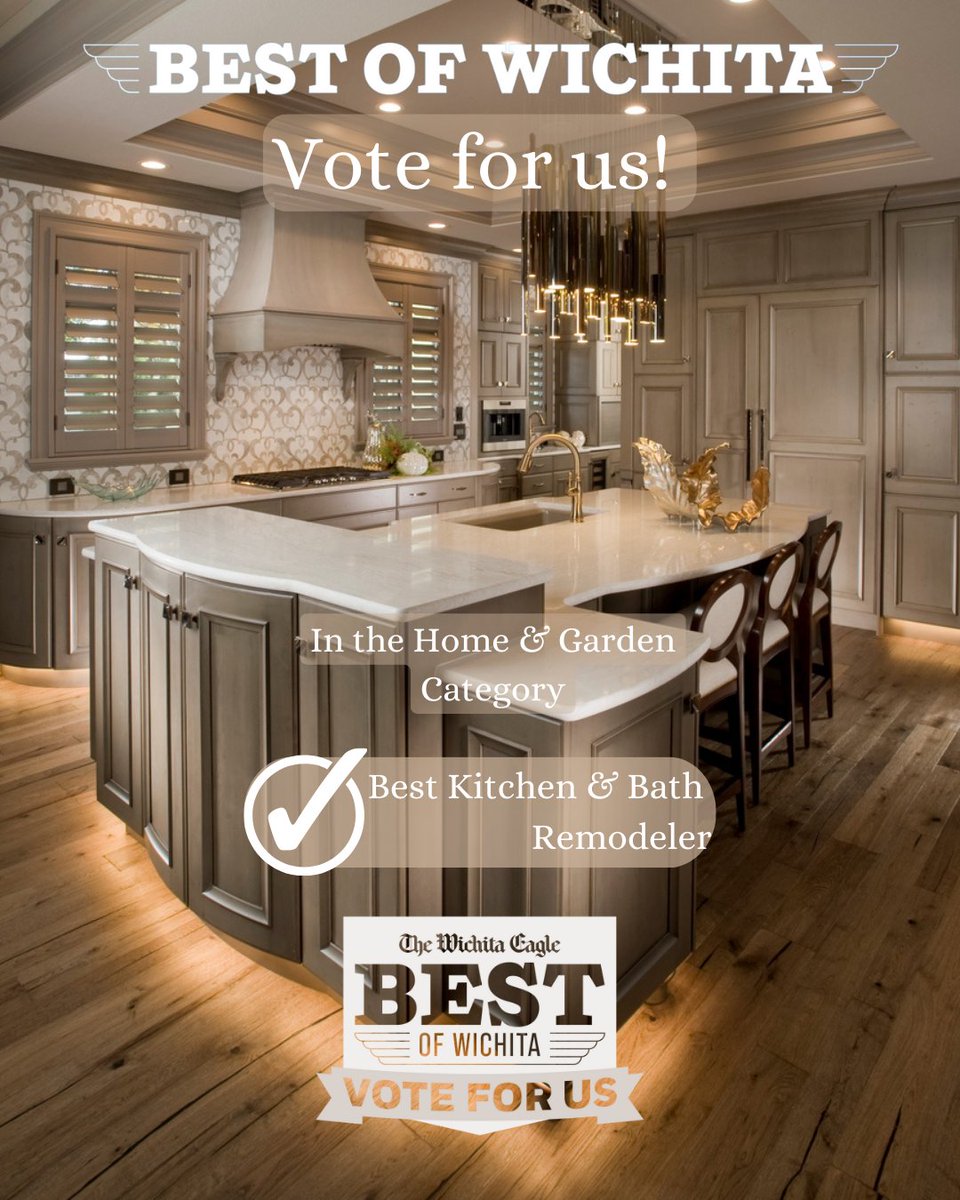 KitchensWowInc's tweet photo. It's time *VOTE*VOTE*VOTE*VOTE*
Kitchens Wow has been nominated for Best of Wichita 2023! We appreciate you!
You can vote once a day every day @ https://t.co/PahLNZ2EWT until September 8th.
We will be in the Home &amp; Garden category on the list of best kitchen &amp; bath remodelers! https://t.co/tW0GK1zdVe