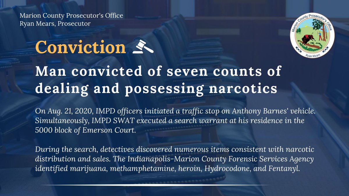 Recently, Anthony Barnes was convicted of seven felony counts of dealing and possession of narcotics. The IMCFSA identified five different substances consistent with narcotic distribution and sales at Barnes' residence. Read more here: fox59.com/news/indycrime…