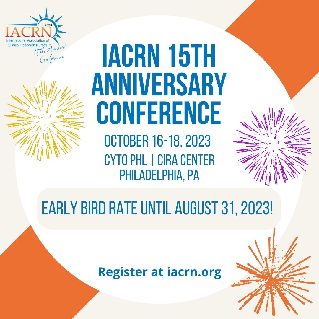 Only one week until IACRN Conference member Early Bird deadline - register by 8/31 for Early bird rate! If you are not a member of IACRN, consider joining and then you can register at the member rate! iacrn.org/2023-Conference #iacrn #clinicalresearch #clinicalresearchnurse