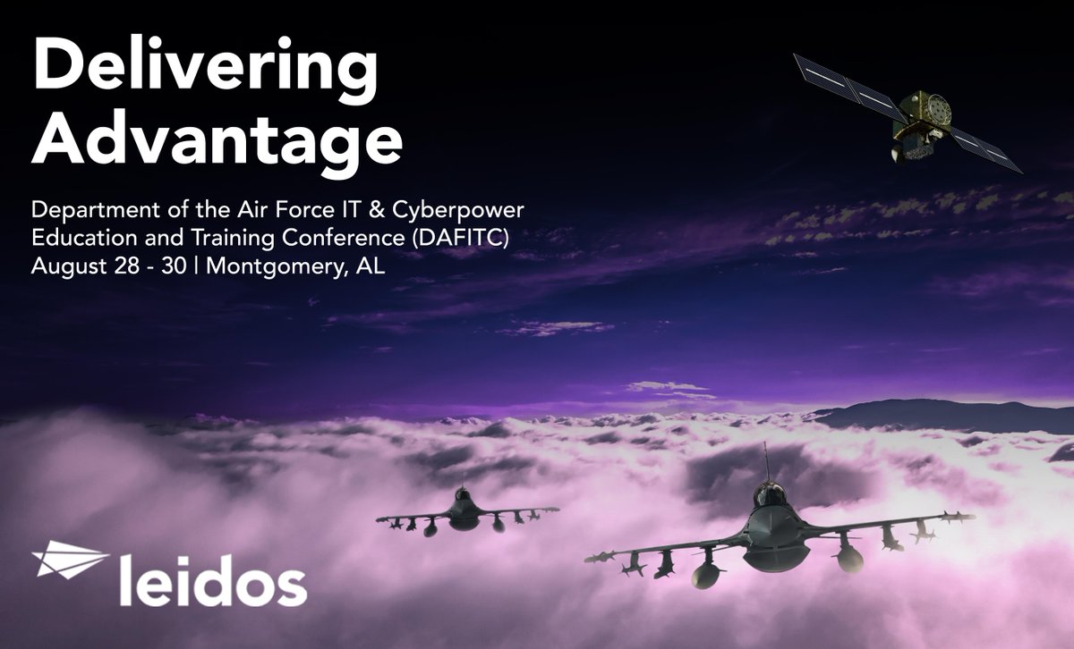 LeidosInc's tweet photo. We're delivering advantage in #EnterpriseIT and #ZeroTrust solutions.

Join us in Montgomery, AL for #DAFITC2023 @DAFITC1 📆 August 28 - 30

Learn more about our capabilities ➡️ https://t.co/SIuRh0b5EU https://t.co/9RAPoxbXFt