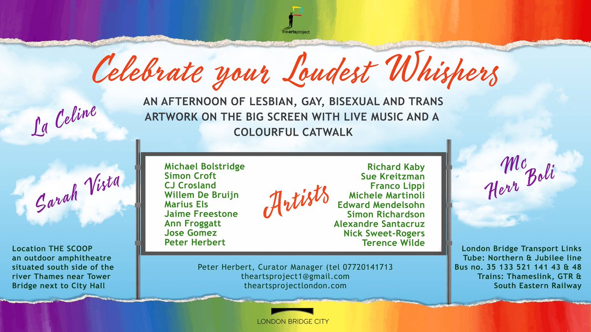 SUNDAY 27 AUGUST: Join us from 3 - 4 pm at The Scoop <a href="/LDNBridgeCity/">London Bridge City</a> for 'Loudest Whispers Over London'. See work by 18 <a href="/LoudestWhispers/">Loudest Whispers</a> artists, plus live music and a colourful catwalk - all part of this year's #summerbytheriver
@CI_NHS <a href="/forumplus/">forum+</a> <a href="/Frontroomsongs/">Front Room Songs</a> <a href="/RiversideLdn/">Riverside, Vauxhall</a>