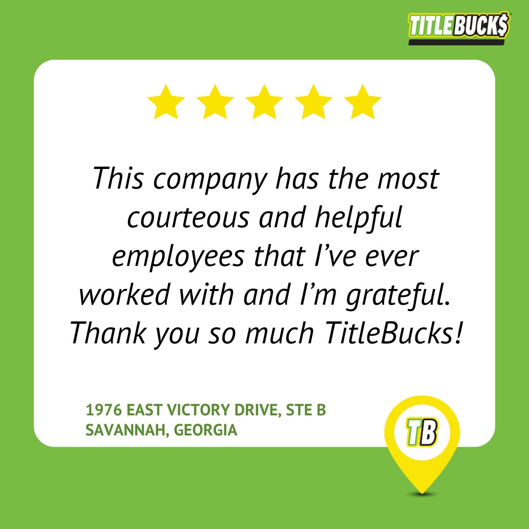 #TitleBucks is here when you need us. Visit our team in #Savannah #Georgia on Victory Drive for assistance with emergency funds.