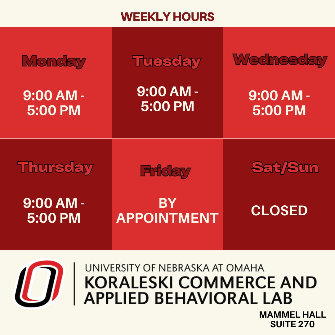 We are open! If you need a timeslot that is outside of our Monday-Thursday hours contact us to make appointments. Let us know if you have any questions, and stay tuned on SONA for study timeslots!