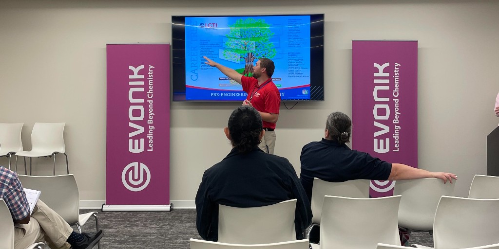 LCTI's Pre-Engineering teacher, Elijah Kramer, delivered a presentation about his program during a visit to the chemicals company facility. Industry tours provide opportunities for teachers to learn about valley business and vice versa. #opportunityahead <a href="/EvonikN_America/">Evonik North America</a> <a href="/Evonik/">Evonik</a>