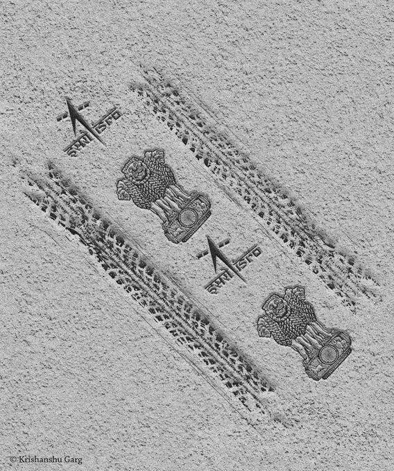 meshiv_am's tweet photo. Imprints  embedded on moon At the heart of this achievement is the Pragyan(“wisdom” in Sanskrit) rover, which is now  imprinting India's national emblem, the Lion Capital of Ashoka at Sarnath, and the ISRO logo on the surface of the Moon.
Jai hind🇮🇳 https://t.co/iVxhHFuhZT