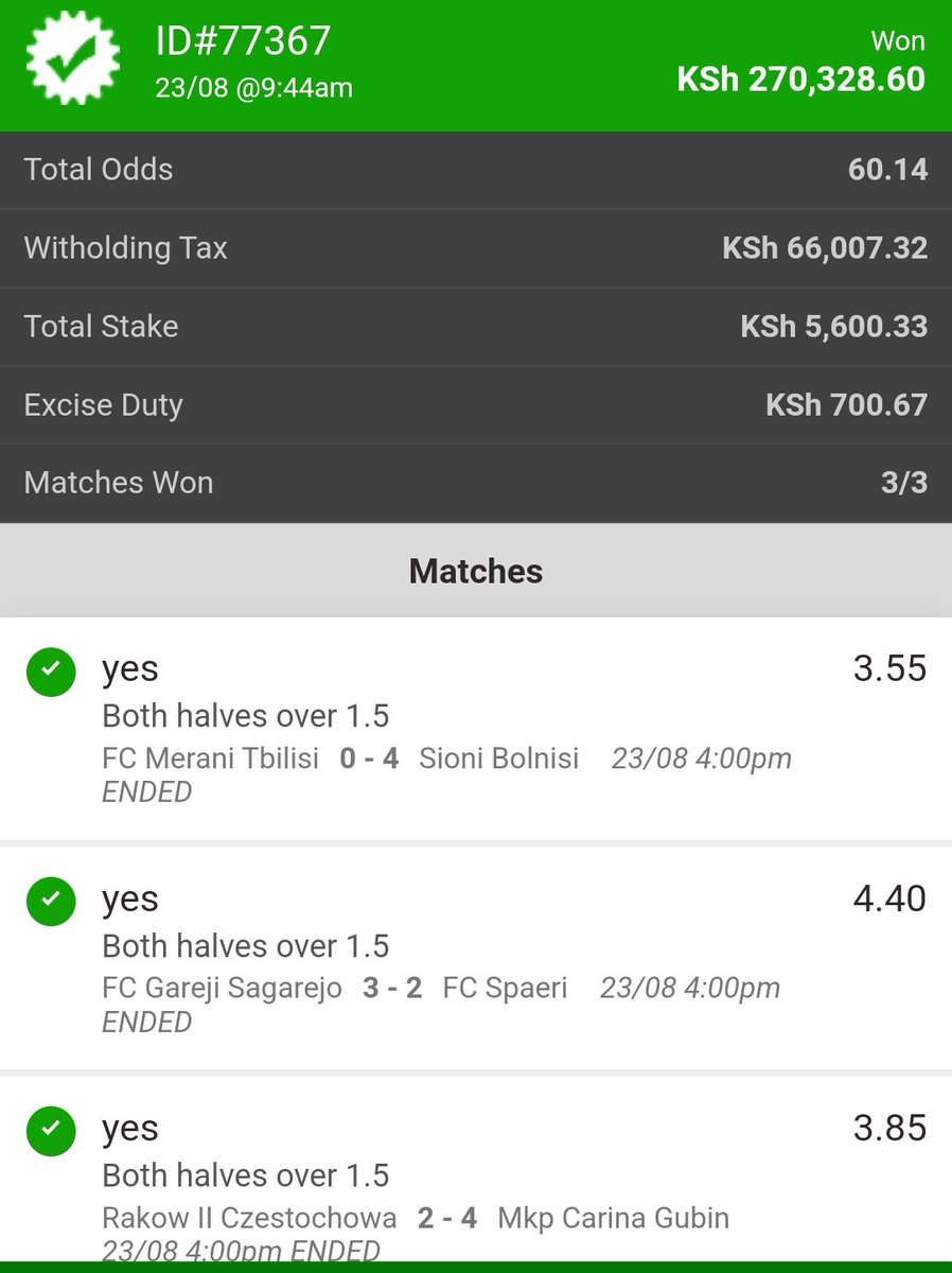 BETTING_MAFIA's tweet photo. 270k wooon🔥🔥
Congratulations 🎊 to everyone who placed this bet 🤑
More wins coming ✅
Retweet and drop mpesa number for free stake https://t.co/tk0VhTywi6