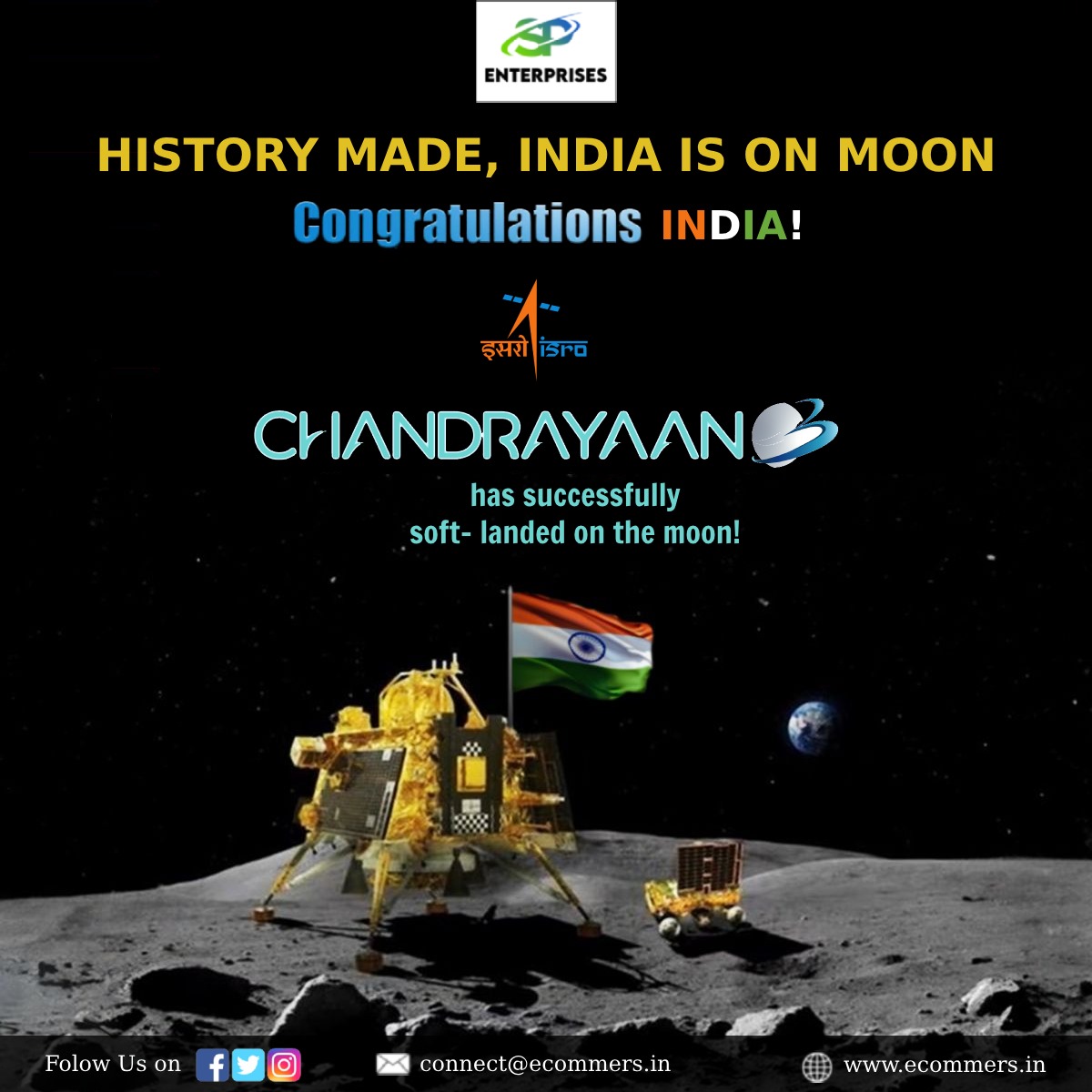 specommers's tweet photo. India has become the 1st nation in the world to reach the South Pole of the Moon's surface! Congratulations to the incredible team at ISRO for their unwavering dedication &amp; remarkable achievement.🚀🛰️

#Chandraayan3 #ISRO #lunar #isroindia #india #ch3 #Chandrayaan #Chandrayaan_3 https://t.co/KeDfqLYlG4