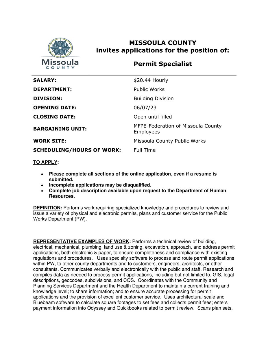 MslaCoPubWorks's tweet photo. Come join our team!! If you like being busy at work with a great team of support and benefits this is the place for you! 

Check out the attached job description and apply at: https://t.co/rZCU3wiUFY https://t.co/pubxwsgOlO