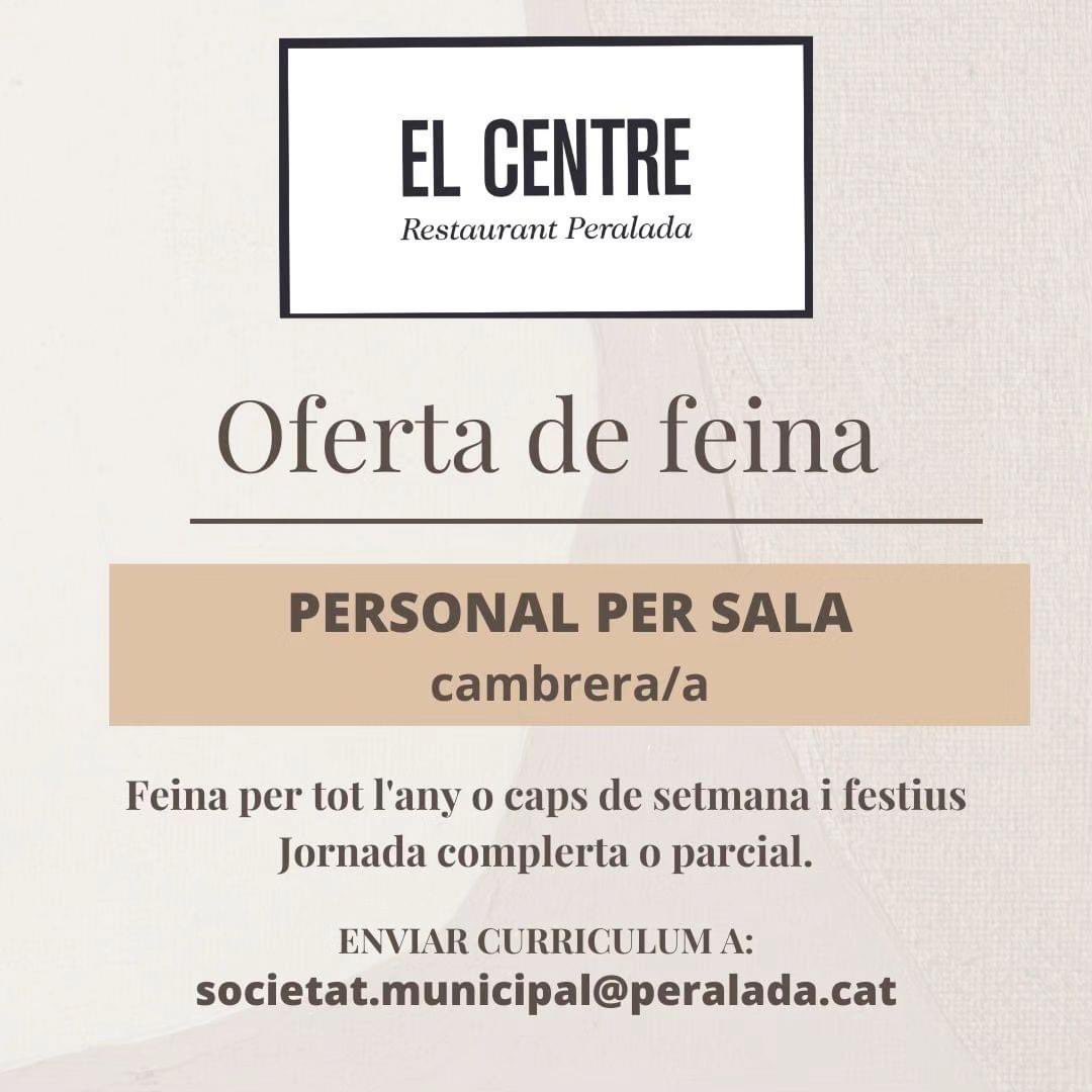 MiquelBrugat's tweet photo. Oferta de feina - Personal de sala al Restaurant El Centre de Peralada (Societat Municipal)
#ofertafeina #feina #cambrer #cambrera #restaurant #treballar #Peralada #restauració https://t.co/EYSARETX9S
