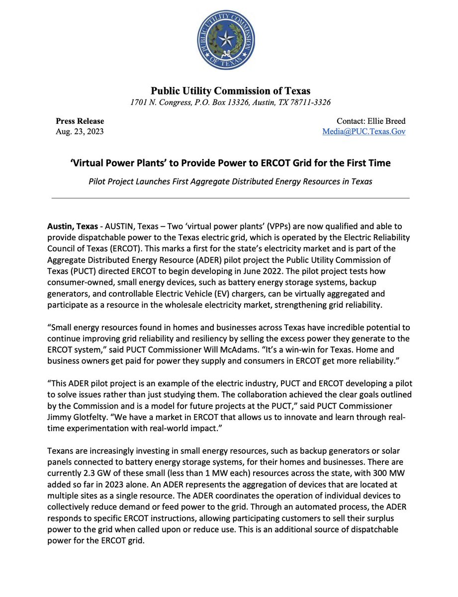 NEWS: Texas has announced that <a href="/Tesla/">Tesla</a> Electric customers with Powerwalls in Dallas &amp; Houston are participating in the first ever ERCOT Virtual Power Plant.

These customer will be paid for every kWh sent to help stabilize the grid.

“Today’s launch of the first phase of the Tesla