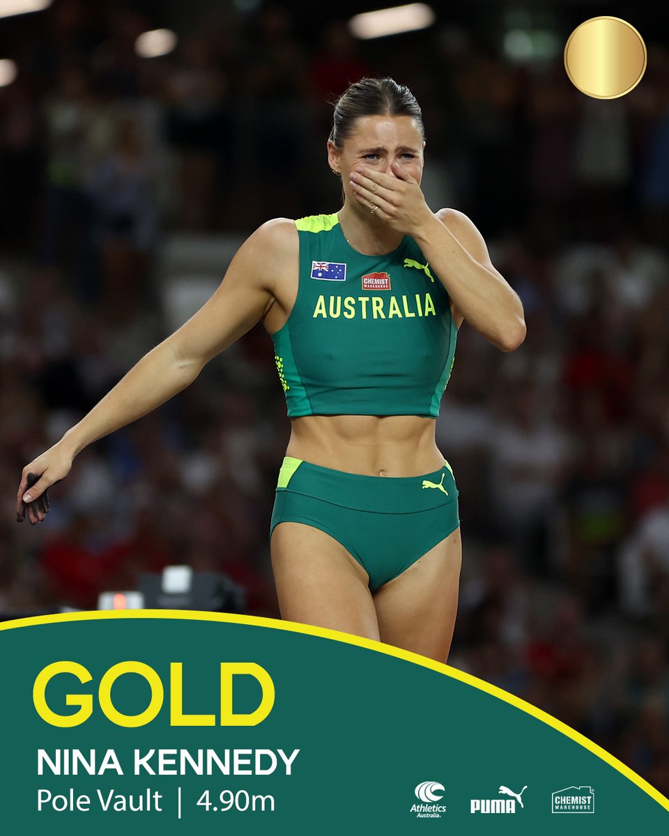 ON TOP OF THE WORLD 🌍🥇🤯 Nina Kennedy joins the immortals of Australian athletics with the 2023 Women's Pole Vault WORLD TITLE, shared with the USA's Katie Moon. ✅ World champion ✅ World lead ✅ Top-10 all-time ✅ Australian record ✅ No words #ThisIsAthletics