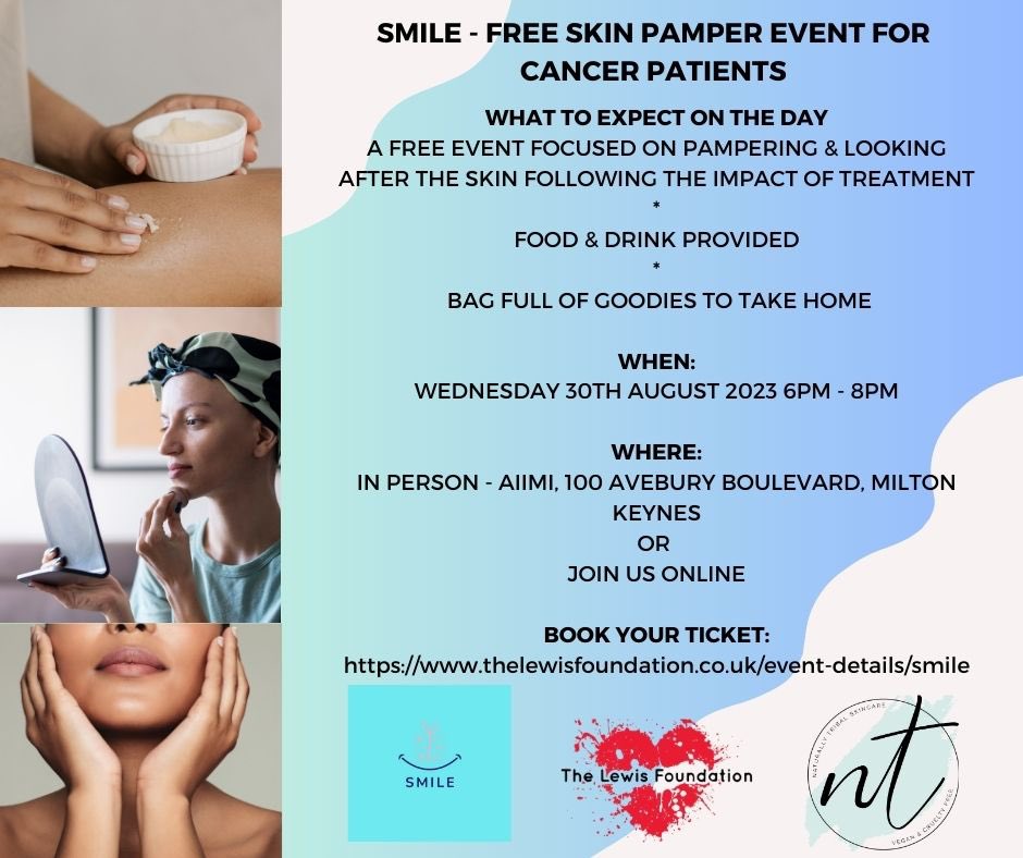 One week to go!

Book your space: thelewisfoundation.co.uk/events

A fantastic free pamper event in #miltonkeynes adult cancer patients, those in remission &amp; a guest. Funded thanks to MK Community Foundation. 

<a href="/mk_citizen/">MK Citizen</a> <a href="/MKComFoundation/">MK Com Foundation</a> <a href="/mkfm/">MKFM 106.3</a> @NaturallyTribal <a href="/MiltonKeynesEBC/">MK Ethnic Business Community</a>