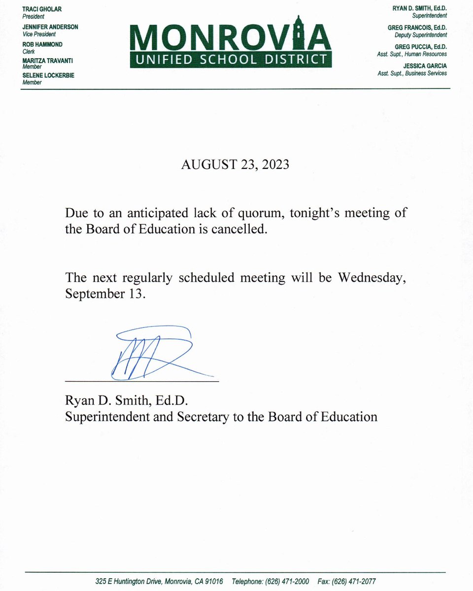 Today's MUSD Board Meeting has been cancelled due to an anticipated lack of quorum.

The next regularly scheduled meeting will be Wednesday, September 13th.