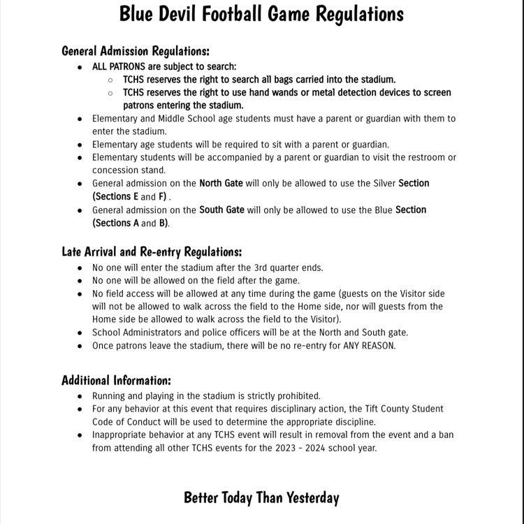 TCHSBlueDevils's tweet photo. Please read over our football regulations and adhere to them. #BTTY #4theT https://t.co/dGKBIytHRl
