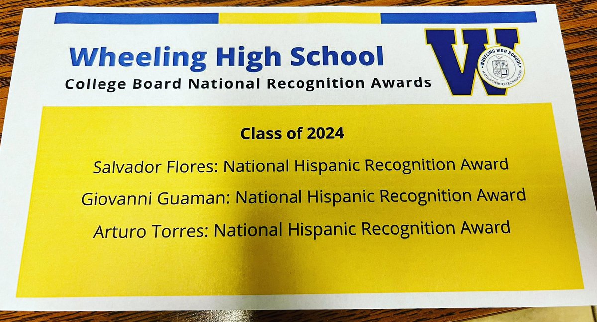 Congratulations to these AVID Senior scholars on their recognition from the College Board! Bigger things to come from these guys. BTW, they are the only Wheeling Seniors to get this recognition! @AVID4College @AVIDMWStates @District214 @Wheeling_Cats @ElMrFuentes