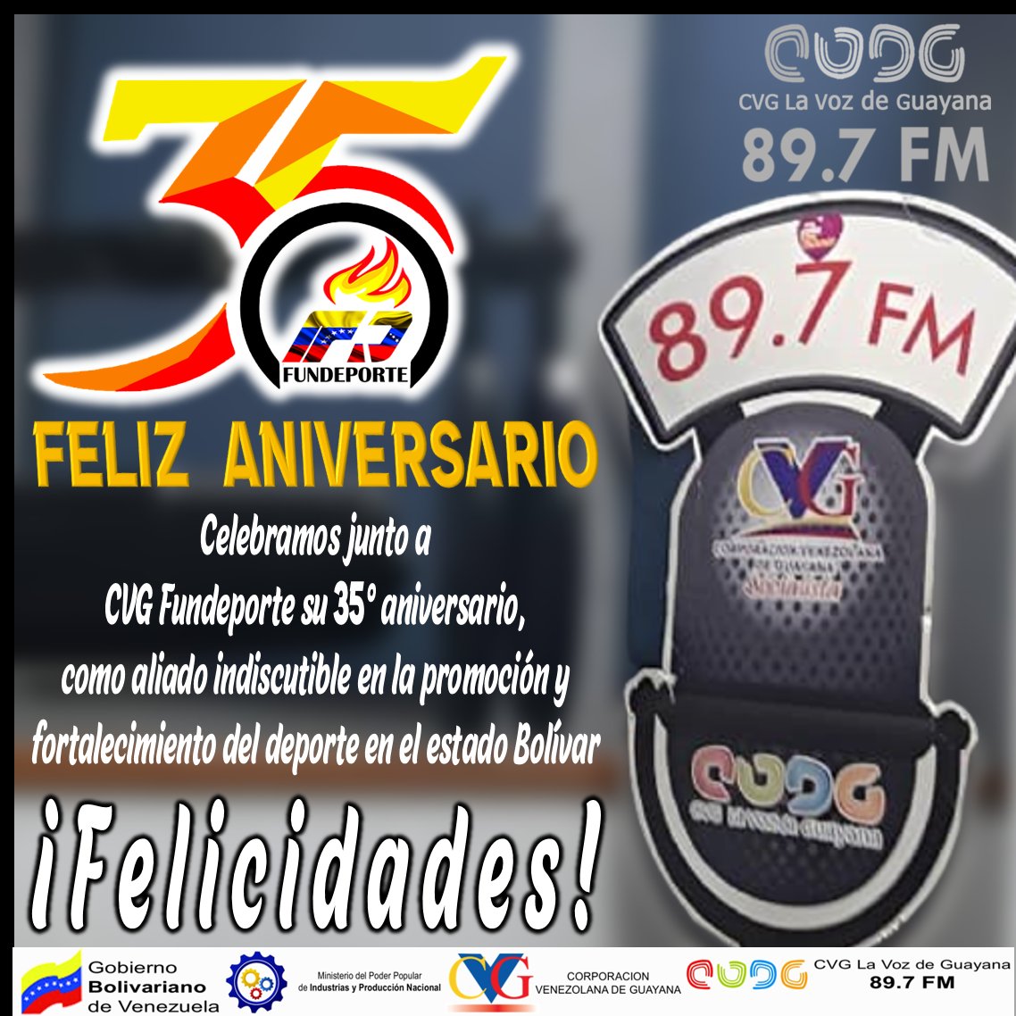 Feliz Aniversario #35 a <a href="/CVGFundeporte/">CVG Fundeporte</a> y a todo su gran equipo, sigan adelante, permitiendo emprender nuevos horizontes, a la consolidación del Deporte, la Recreación, Cultura, Turismo y Ecología <a href="/ZabdiMarcano/">Zabdi Abel Marcano</a>  <a href="/CVG_Oficial/">Corporación Venezolana de Guayana - CVG</a>