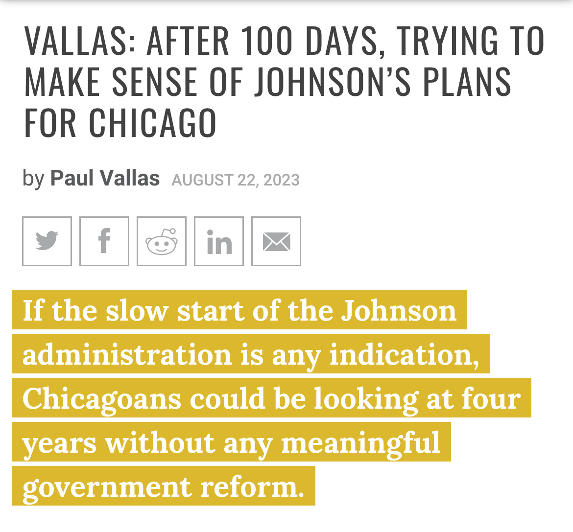 .<a href="/ChicagosMayor/">Mayor Brandon Johnson</a>’s first 100 days:

👉1,000 shootings
👉200 deaths
👉2,000 robberies
👉300 carjackings
👉7,000 stolen vehicles.

And zero serious plans to get any of the above trends under control. 🚩

via <a href="/PaulVallas/">Paul Vallas</a>