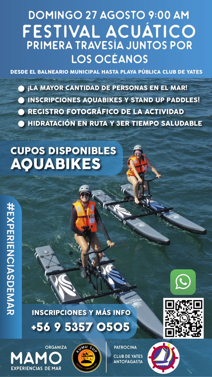 jorgitoice's tweet photo. #Antofagasta Por primera vez GRAN FESTIVAL ACUÁTICO! Cupos disponibles para Aquabikes e inscripciones por si tienes tu Stand Up Paddle! Panorama imperdible para éste domingo 27 de agosto! Reserva AHORA tu cupo. #Aquabikes #Antofagasta https://t.co/9b7Wvrm7Vu