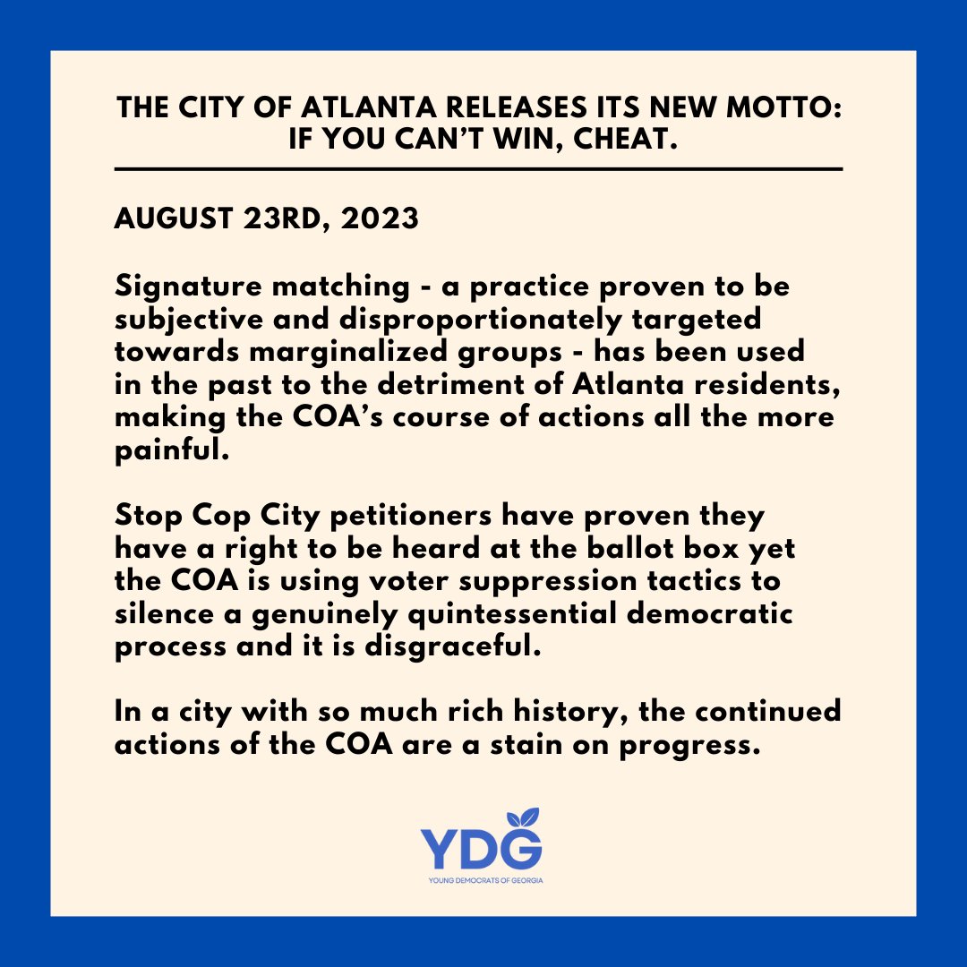 #gapol In response to the @CityofAtlanta planning to use signature matching during verification of the @CopCityVote petitions: