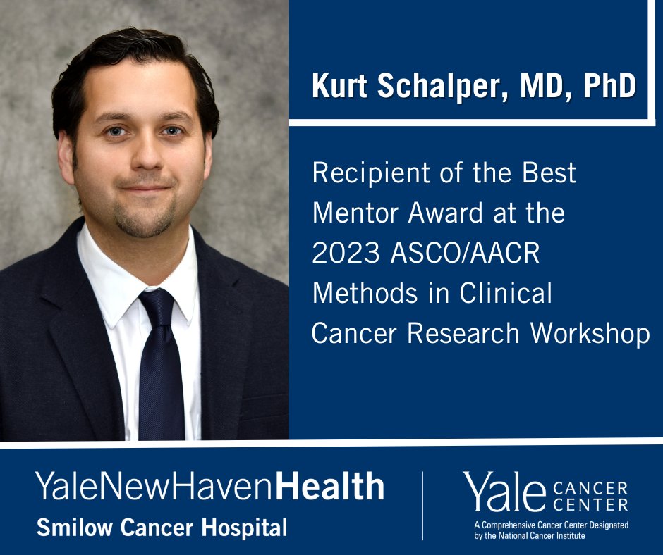 YaleCancer's tweet photo. Kurt Schalper, MD, PhD, was recipient of the Best #Mentor Award at the 2023 @ASCO / @AACR Methods in Clinical Cancer Research Workshop last month. Congratulations, Dr. Schalper! #vailworkshop
@SmilowCancer @YaleMed @YNHH @yalepathology https://t.co/jtVoPDMSVu