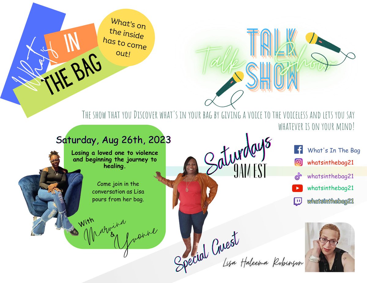 CallHerLis's tweet photo. Please join me this Saturday morning at 9:00 am EST as I discuss losing my 23 y/o daughter Aja Robinson, who was murdered in an act of #DomesticViolence. And the healing journey I've been on. #WhatsInTheBag #AngelsForAja @NotoriousVOG https://t.co/reEJoQ8JQS