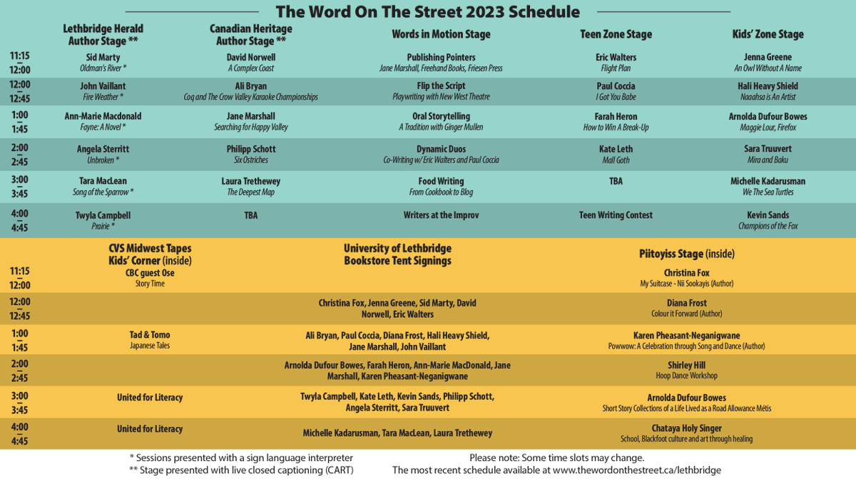 WOTS_Lethbridge's tweet image. The Word On The Street is fast approaching! Mark your calendars for September 23 and click the image to see the full schedule! #lethlib #yql