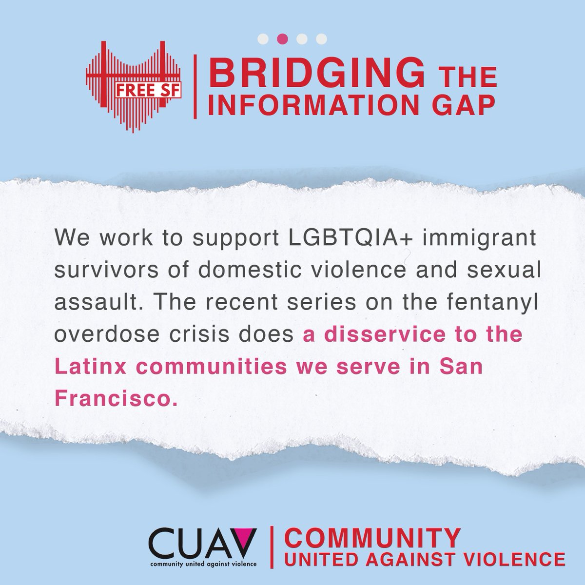 FreeSFCoalition's tweet photo. Today’s letter to the editor comes from @CUAV, an anti-violence organization in SF 🌉that supports LBGTQIA+ immigrant survivors of domestic violence and sexual assault.

The series does a disservice to the Latinx communities that CUAV serves. #ICEoutofSF https://t.co/L2XjozfBwJ