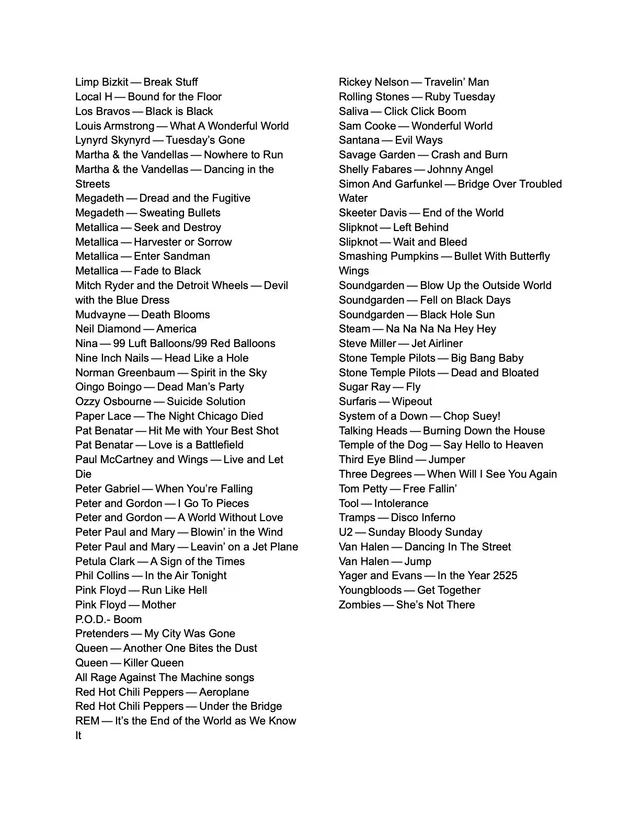 quebecween's tweet photo. 9/11 banned song list goes pretty hard actually https://t.co/RRFMJ52KbZ