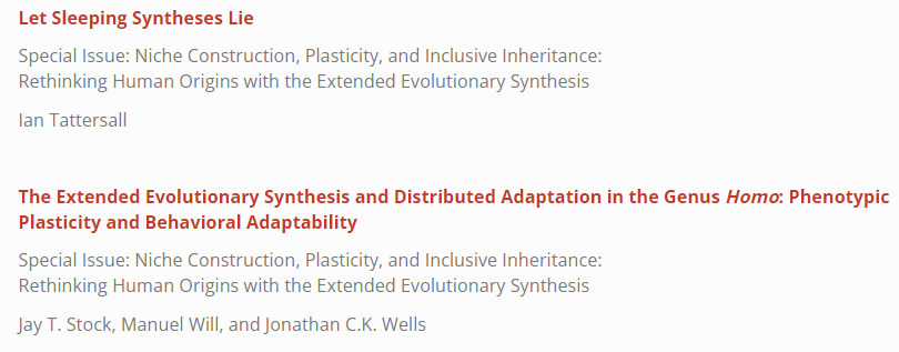 kabweordie's tweet photo. A few more papers out in Early View from our PaleoAnthropology special issue!

Ian Tattersall - "Let Sleeping Syntheses Lie" https://t.co/15QQQG2SAB

Jay Stock et al. - "The Extended Evolutionary Synthesis and Distributed Adaptation in the Genus Homo" https://t.co/5uAcuwMuuK https://t.co/WIBSRLRkQ6
