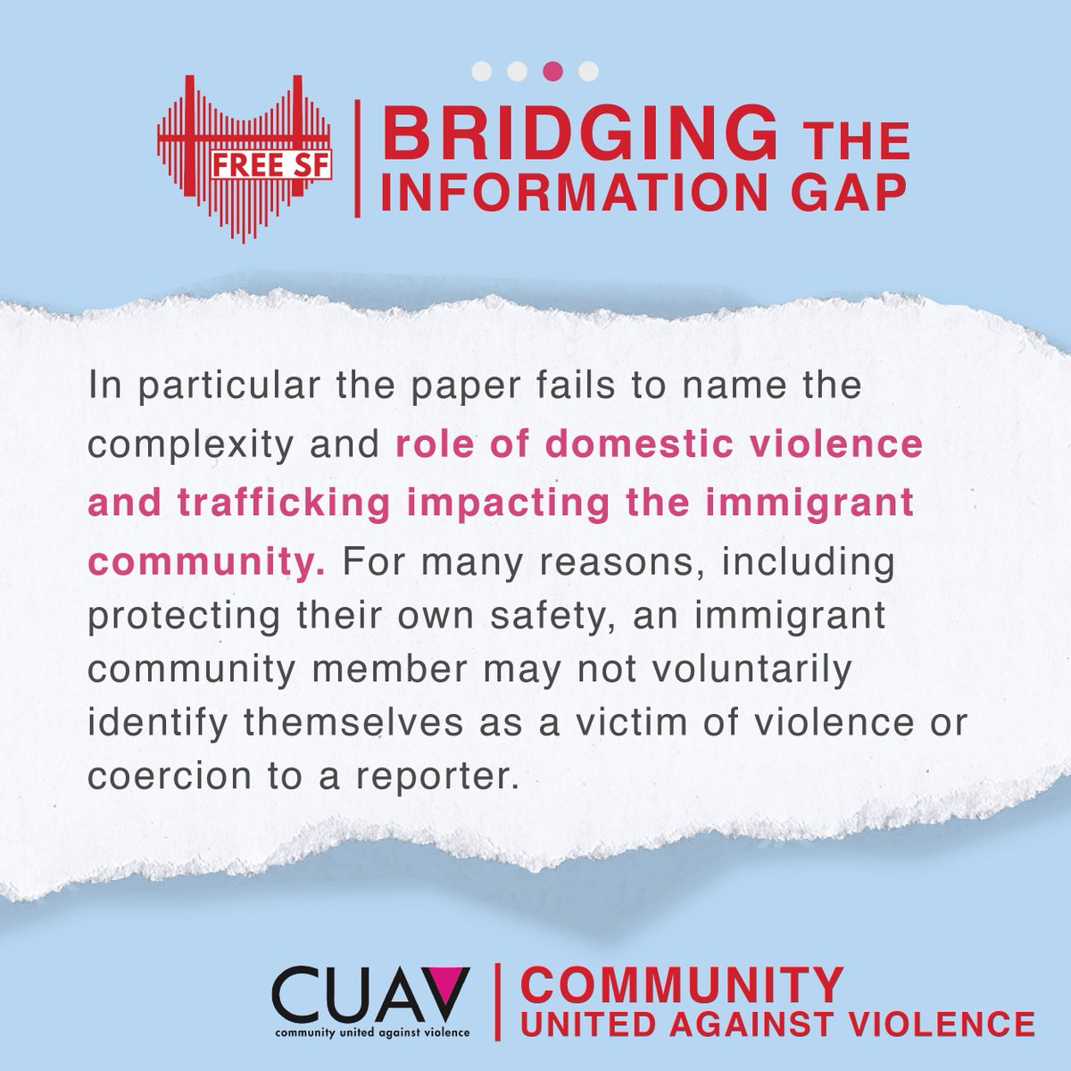 The <a href="/sfchronicle/">San Francisco Chronicle</a> fails to name the complexity and role of DV and trafficking for the immigrant community.

For immigrant survivors, seeking help could also mean endangering themselves or their loved ones to further violence, including deportation. #ICEoutofSF
