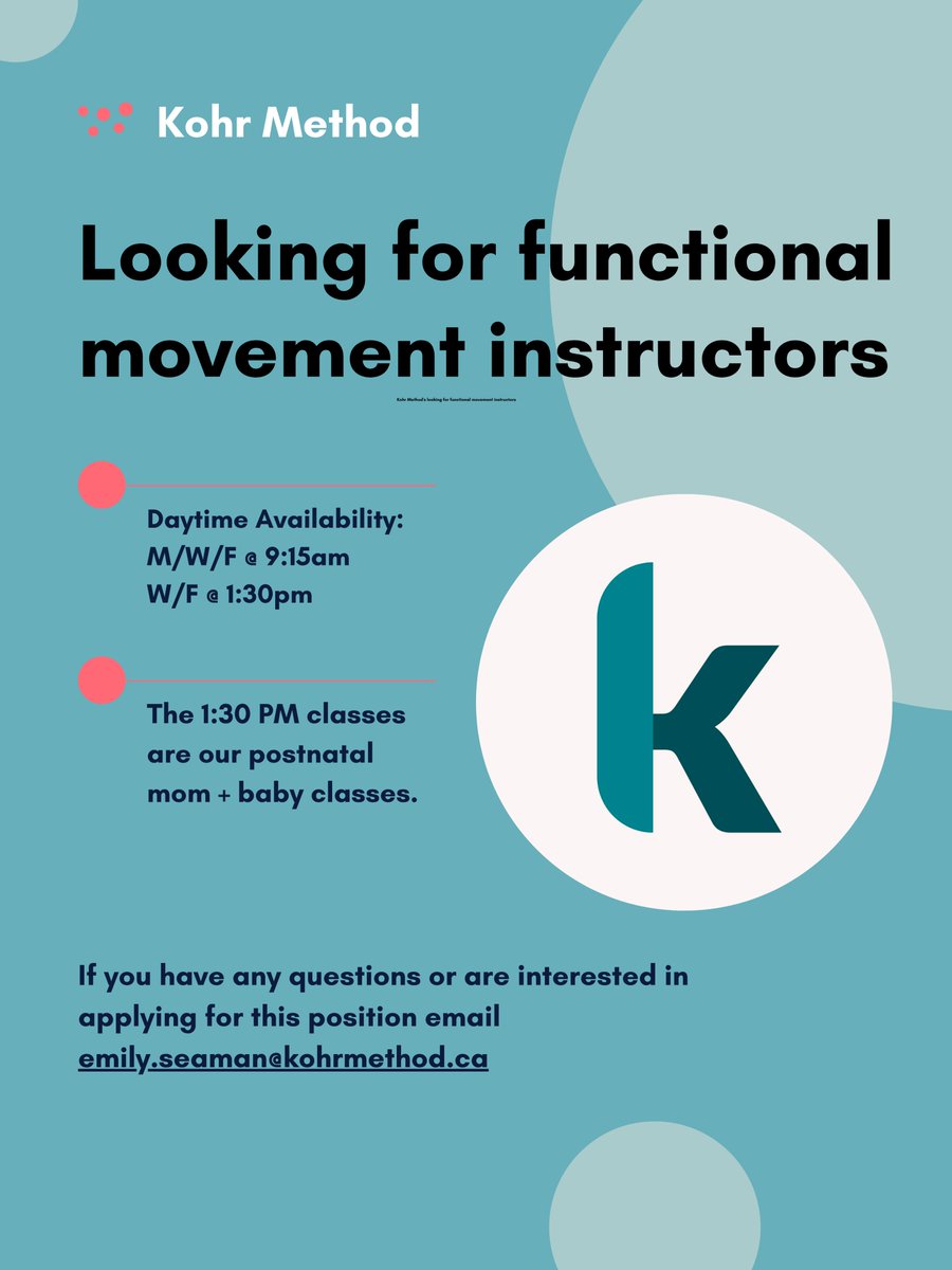 ALERT!
Employee hourly rate currently ranges from $25 to $35 per hour. This is open for negotiation based on the individual's experience and education.
Email emily.seaman@kohrmethod.ca with questions or and fill out our form if interested in this position: forms.gle/5b82R52fZib31b…