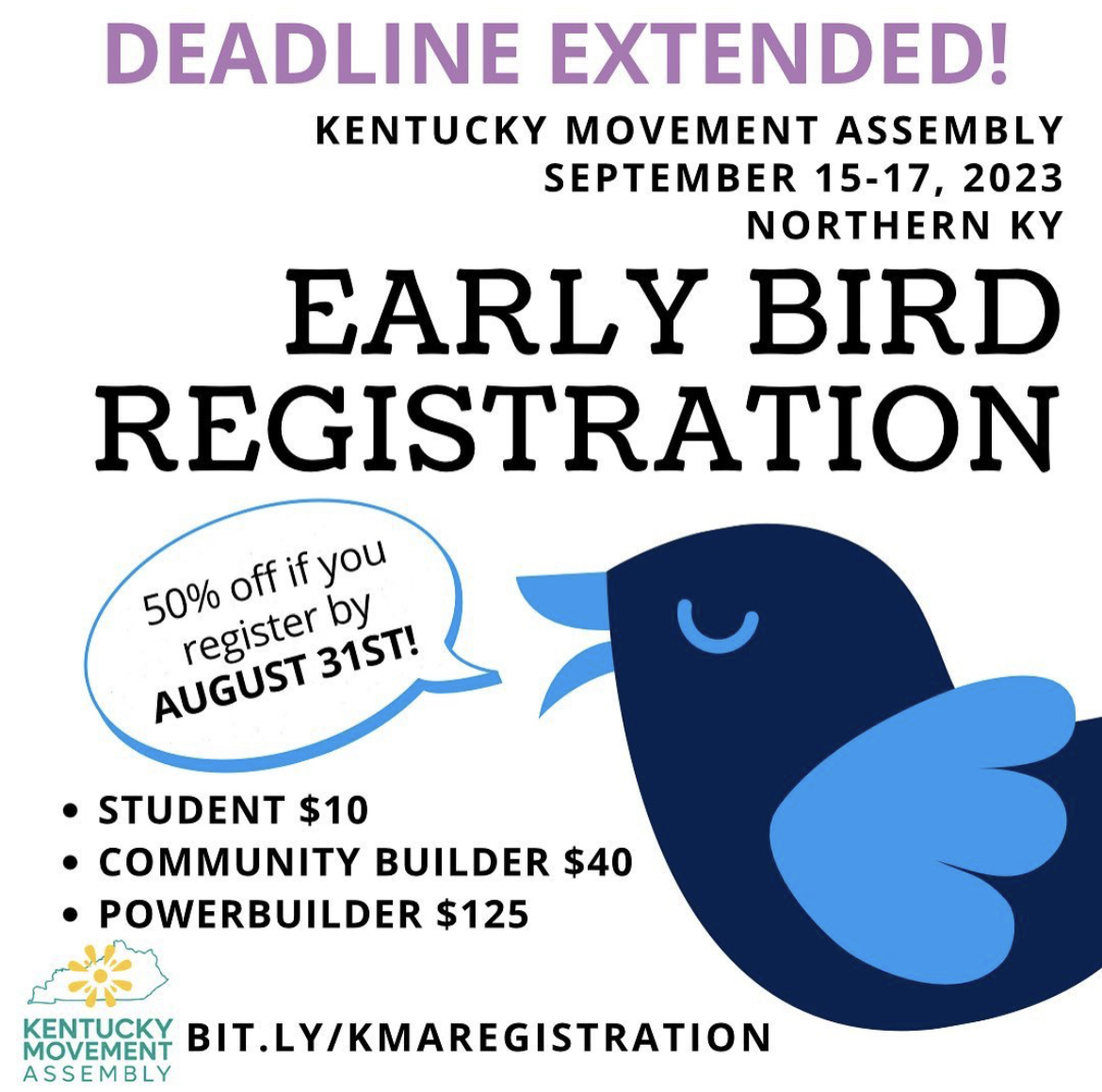 ourcityRTTC's tweet photo. 🗣 Calling all Kentuckians! 🗣 Have you signed up for the #KentuckyMovementAssembly?
On September 15-17, join activists, organizers, and community members from across Kentucky to build people power and organize around progressive policies.
Register ➡️ https://t.co/d8z9pNb0EG https://t.co/mFxKdaqnnU