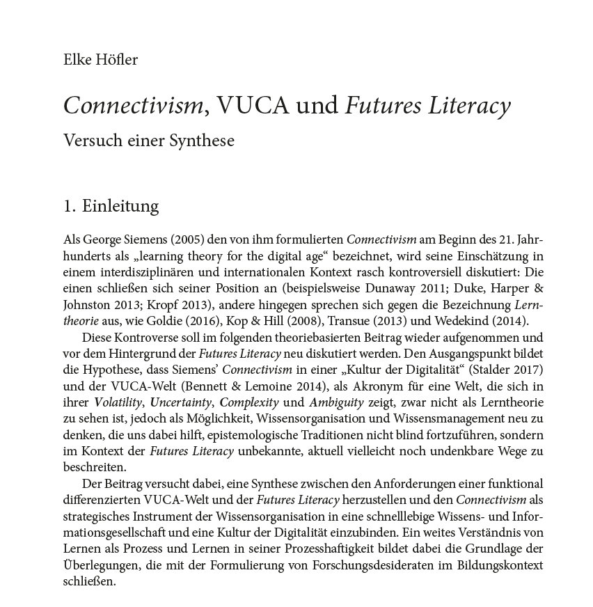 Ich durfte zum Sammelband "Futures Literacy" 1 Beitrag beisteuern und hab den Versuch unternommen, 2 Modewörter und Futures Literacy unter einen Hut zu bringen. Ob es mir geglückt ist, dürft ihr nachlesen ;-)

Das Buch ist mittlerweile veröffentlicht ;-)
studienverlag.at/produkt/6263/f…