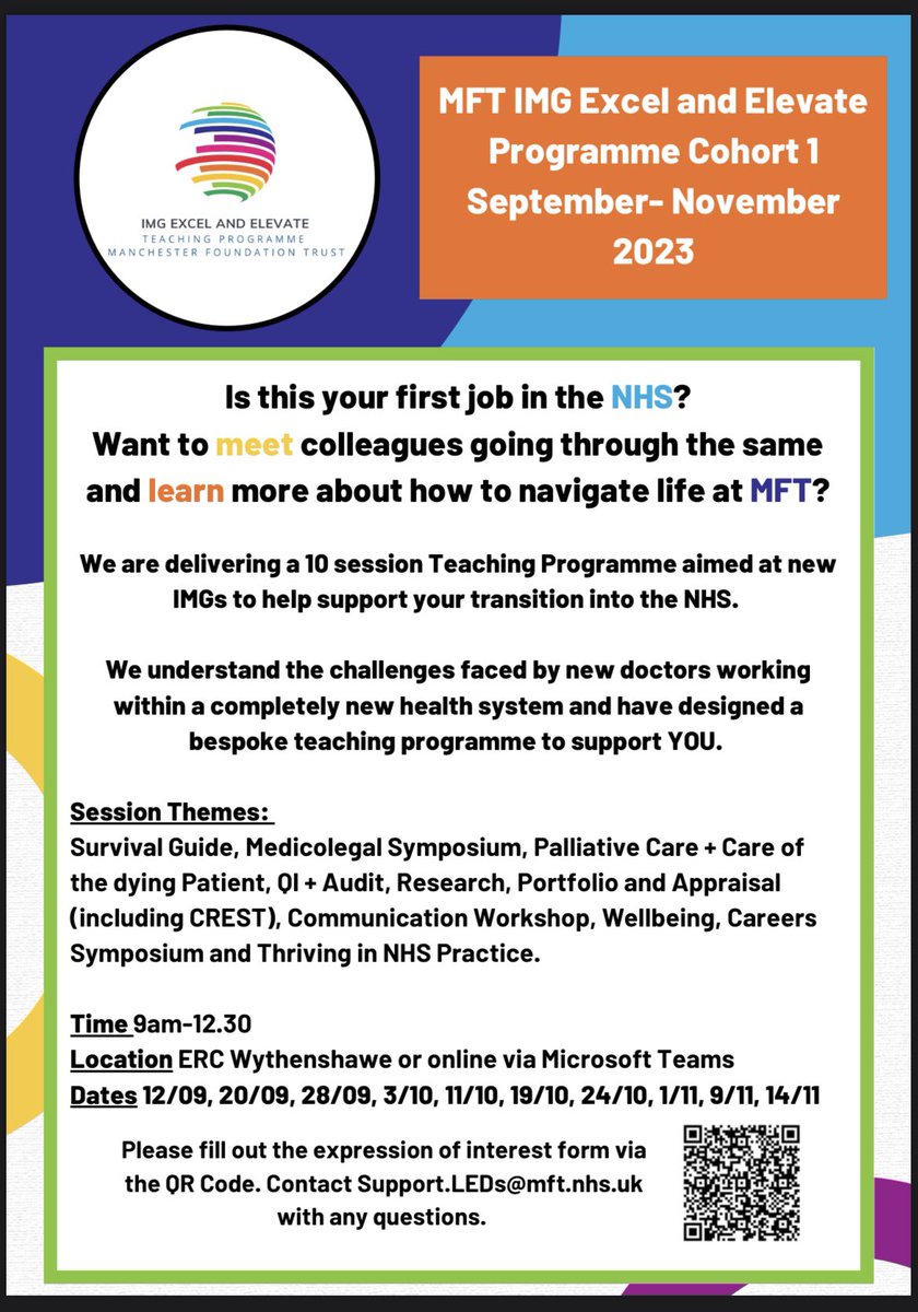 For all new IMGs working at MFT - The 1st cohort of the MFT IMG Excel and Elevate programme is now open for registration. Please register ASAP as spaces are limited.