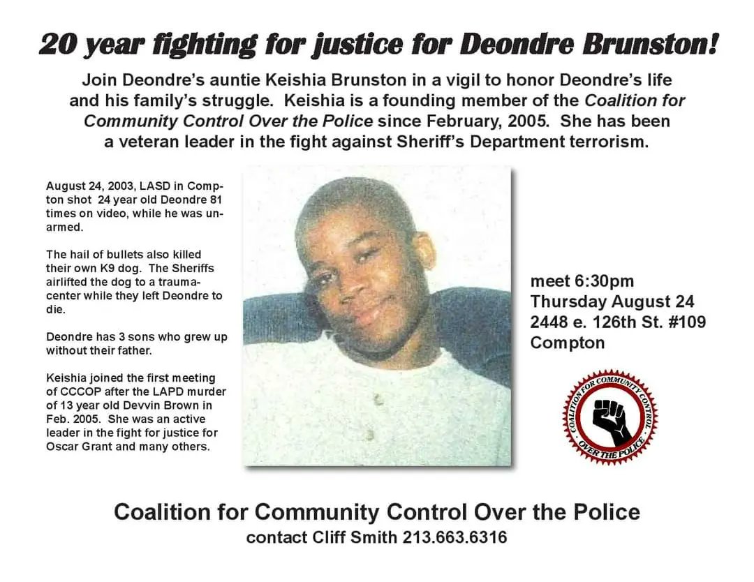 CMTYCtrlPolice's tweet photo. Vigil tomorrow! 20 years in the fight for #DeondreBrunston https://t.co/2lwOdyRrrY