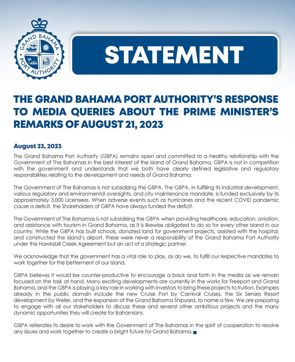 gbpasocial's tweet photo. STATEMENT: The GBPA’s Response to Media Queries about the Prime Minister’s Remarks of August 21, 2023. #pressrelease #gbpa https://t.co/TysazR0rTq