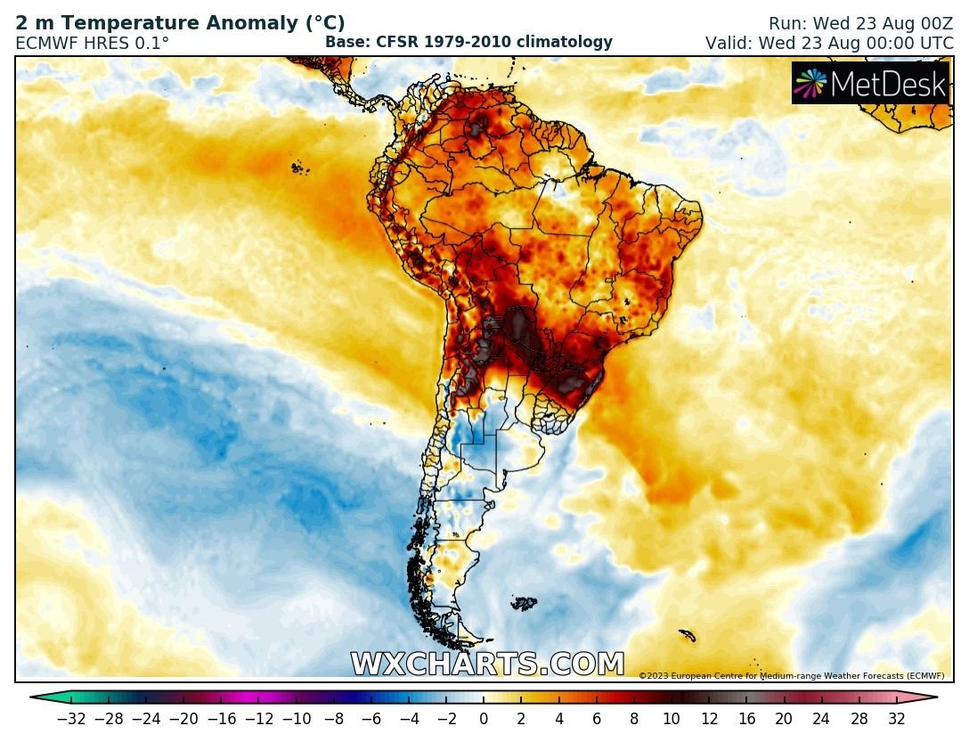 UNBELIEVABLE 45 DEGREES in WINTER.
History of climatology is rewritten with 45.0C at Villamontes in Bolivia.
This ties the highest temperature ever recorded in meteorological winter in the whole Southern Hemisphere.
South America is living something extraordinary.
Updates later