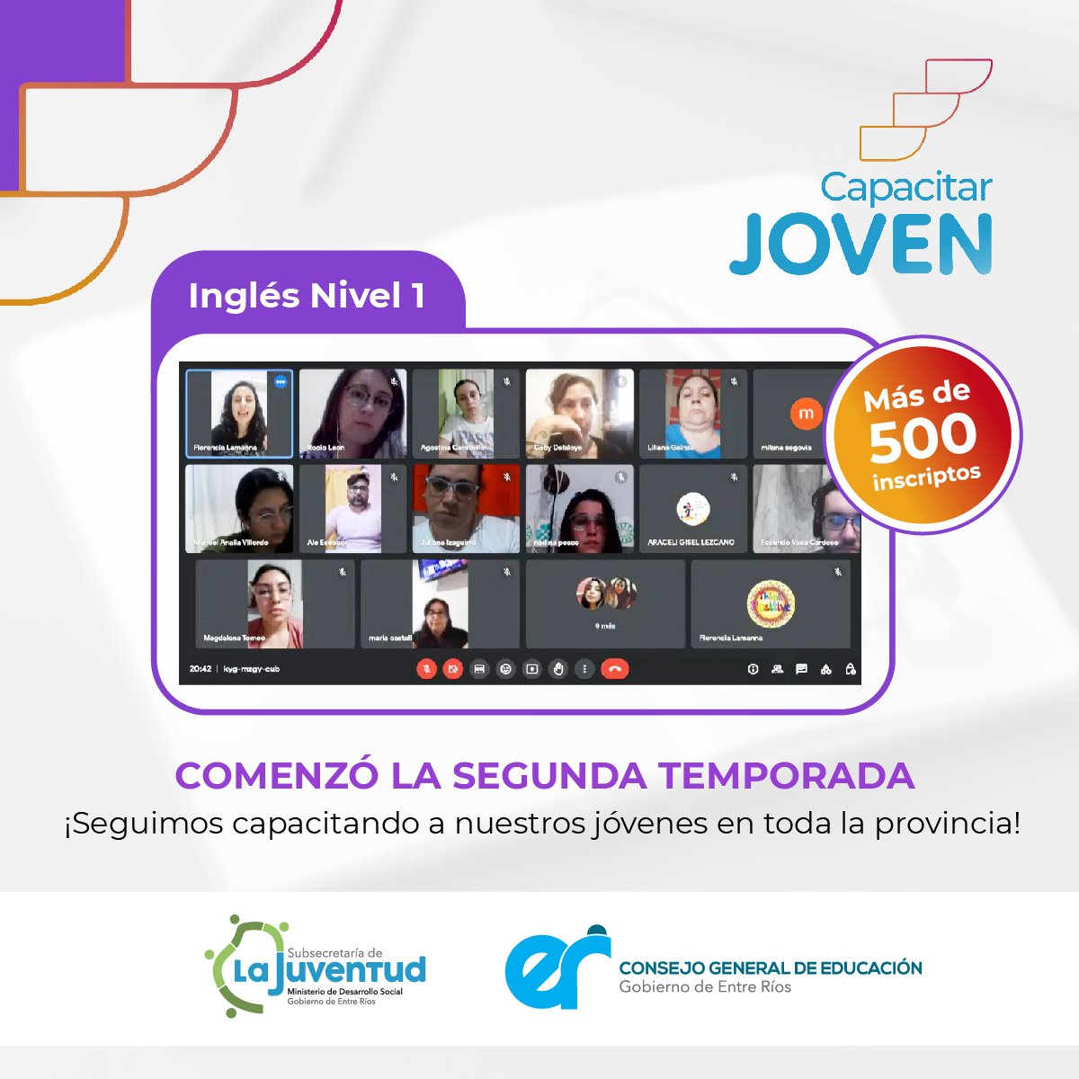 juventudninezer's tweet photo. 🙋🏻‍♂️🙋🏻‍♀️Seguimos capacitando a nuestros jóvenes en toda la provincia.

📚Más de 500 jóvenes comenzaron  la segunda edición del Curso de Inglés básico que se dicta de manera virtual con el programa Capacitar Joven que implementamos junto al @cge_entrerios https://t.co/NEfkZhSe8O