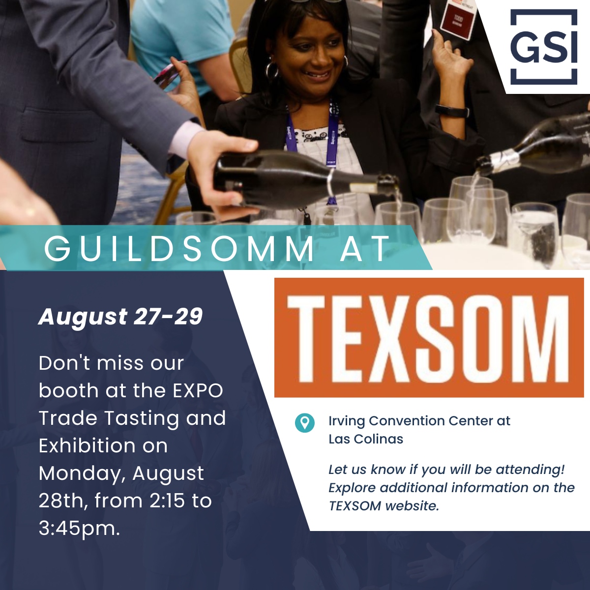guildsomm's tweet photo. Mark your calendar for @TEXSOM, a premier educational event tailored for wine, service, and hospitality professionals. Don't miss our booth at the EXPO Trade Tasting and Exhibition on Monday, August 28th, from 2:15 to 3:45pm. https://t.co/AOzBc6Qg6J