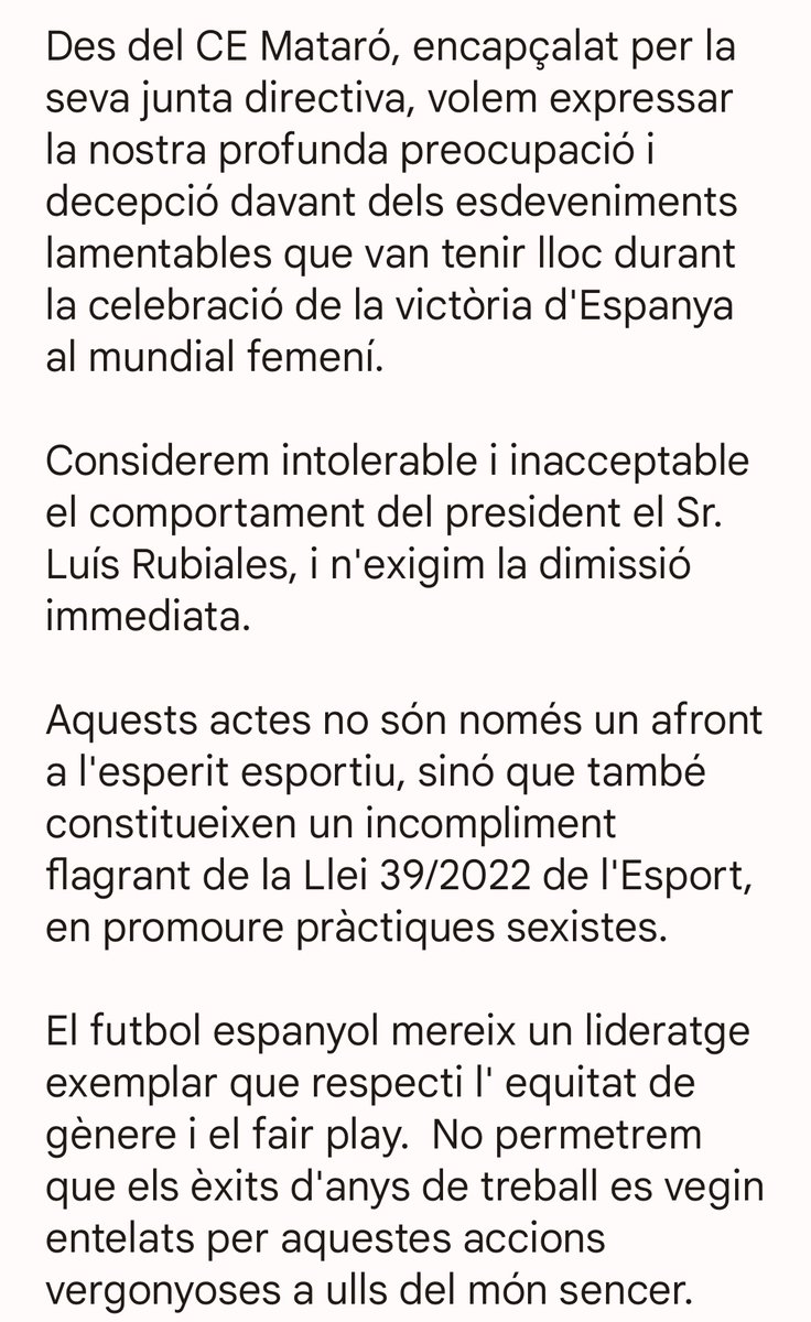 COMUNICAT | President RFEF
#EndavantMataró🐝🐝